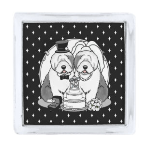 Wedding Old English Sheepdogs Bride Groom Gray 1 Silver Finish Lapel Pin