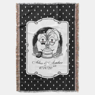 Wedding Old English Sheepdogs Bride Groom Gray 1 Throw Blanket