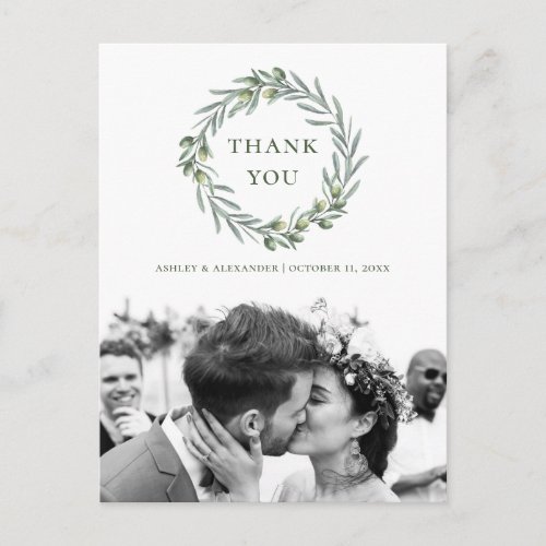 Wedding olive Botanical italian thank you Postcard