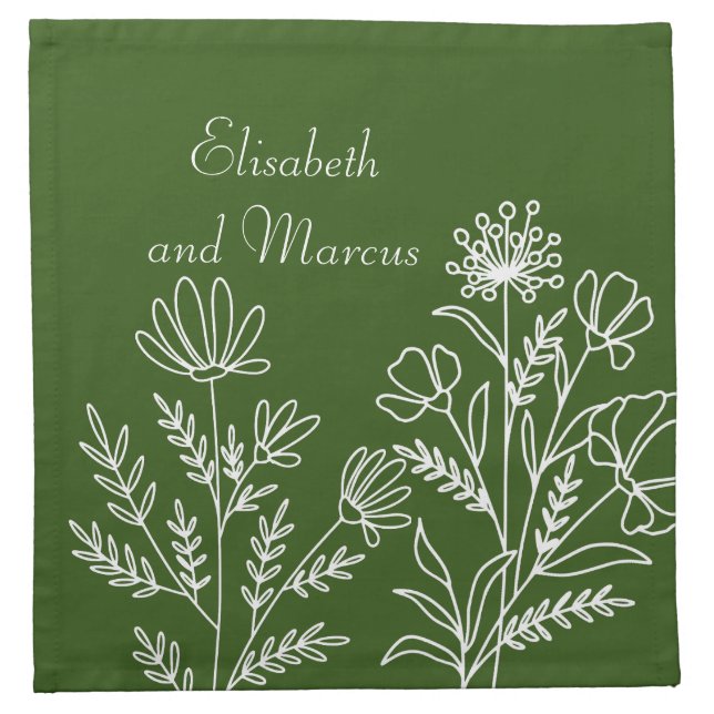Wedding olive green dinner cloth napkin (Front)