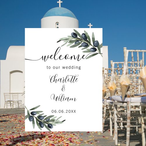 Wedding olive greenery leaf welcome poster