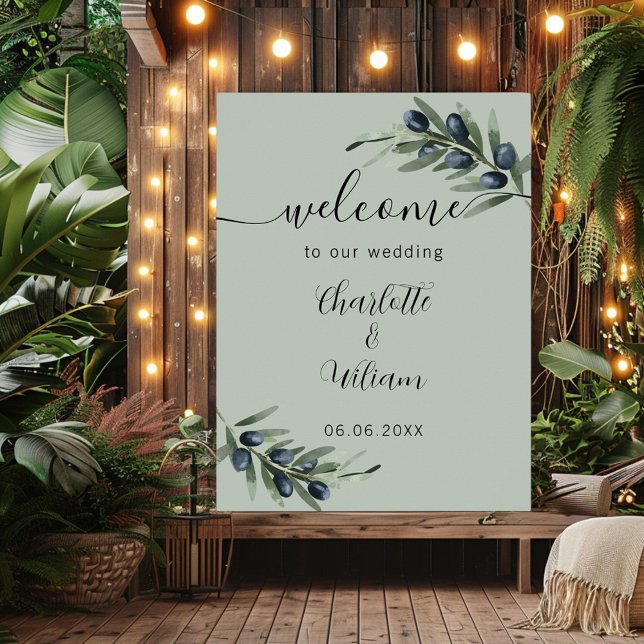 Wedding olive leaves greenery welcome poster (Creator Uploaded)