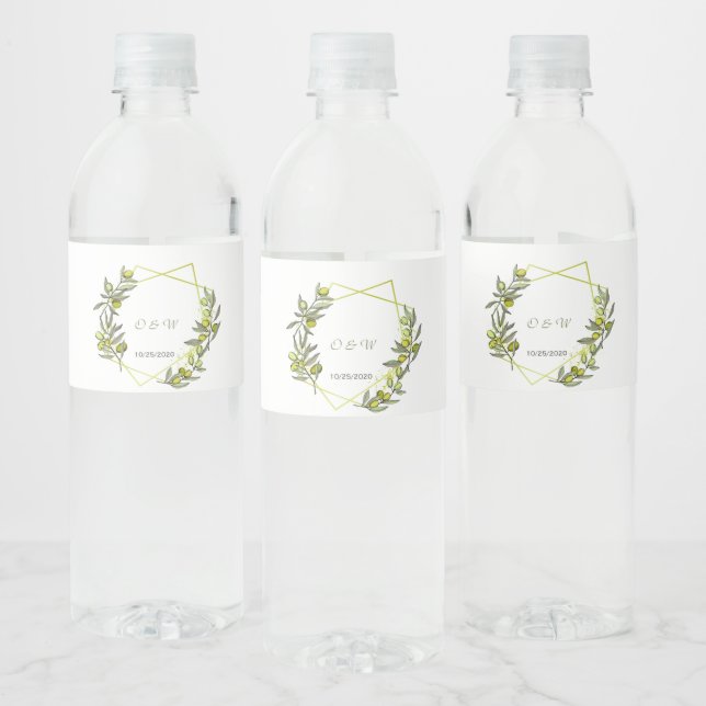 Wedding Olive Personalize Water Bottle Label (Bottles)
