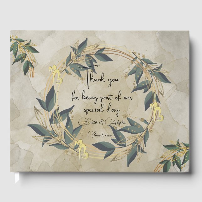 Wedding Olive Wreath Personalized Guest Book (Front)