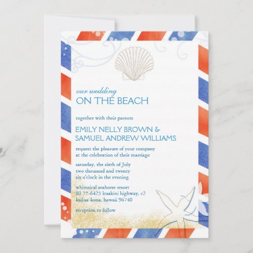On the Beach Airmail Oceanfront Wedding Invitation