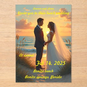 Wedding on the beach at sunset acrylic invitations