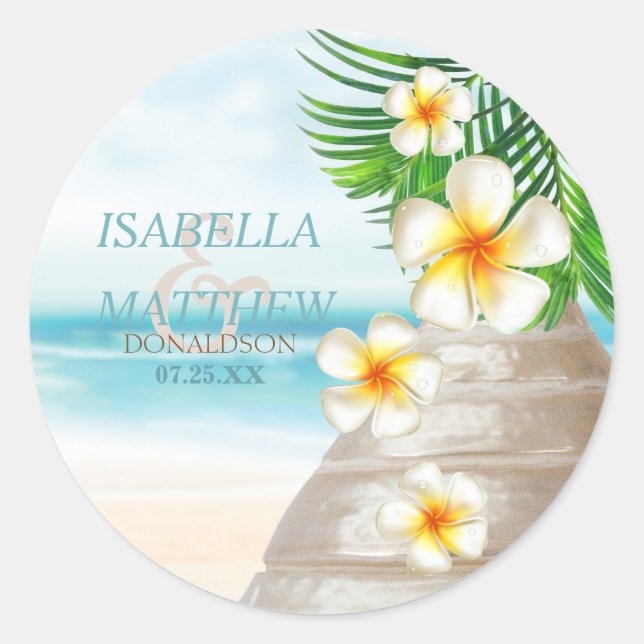 Wedding on the Beach  | Personalize Classic Round Sticker (Front)
