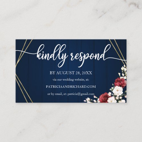 Wedding Online RSVP Burgundy Floral Geometric Encl Enclosure Card