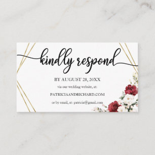 Wedding Online RSVP Burgundy Floral Geometric Enclosure Card