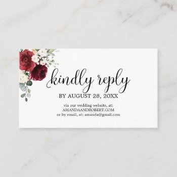 Wedding Online Rsvp Chic Burgundy Floral Enclosure Card by LitleStarPaper at Zazzle