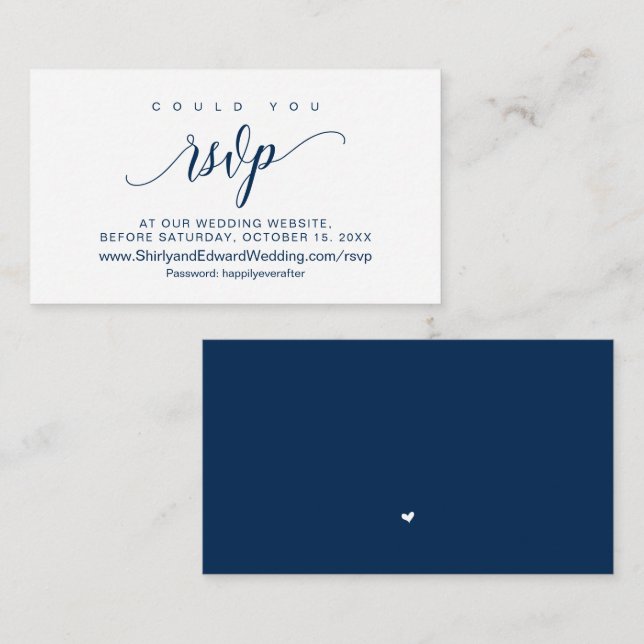 Wedding online RSVP, Modern Navy Blue Script Enclosure Card (Front/Back)