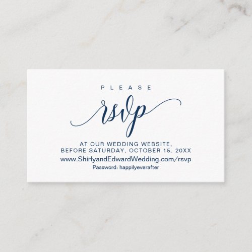 Wedding online RSVP Modern Navy Blue Script Enclosure Card