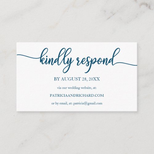 Wedding Online RSVP Ocean Blue Calligraphy  Enclosure Card