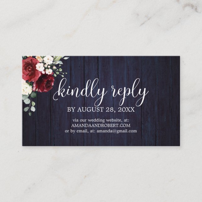 Wedding Online RSVP Rustic Floral Navy Blue Enclosure Card (Front)