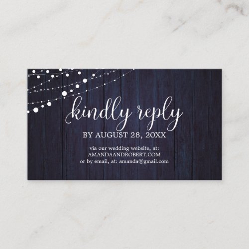 Wedding Online RSVP Rustic Wood Wedding Navy Blue Enclosure Card