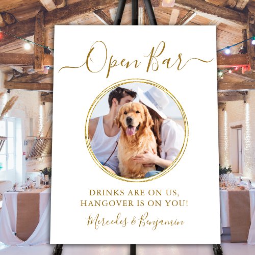 Wedding Open Bar Gold Custom Pet Dog Photo Drinks Foam Board