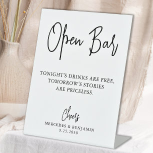 Wedding Open Bar Modern Calligraphy Personalized Pedestal Sign