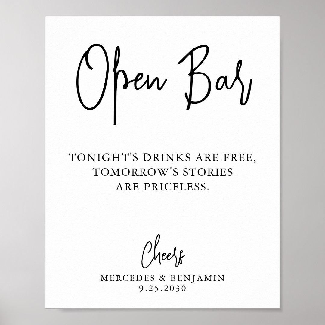 Wedding Open Bar Modern Calligraphy Personalized Poster | Zazzle