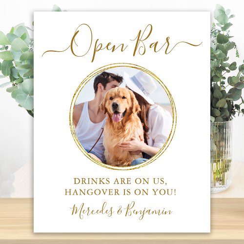 Wedding Open Bar Personalized Gold Pet Dog Drinks Poster