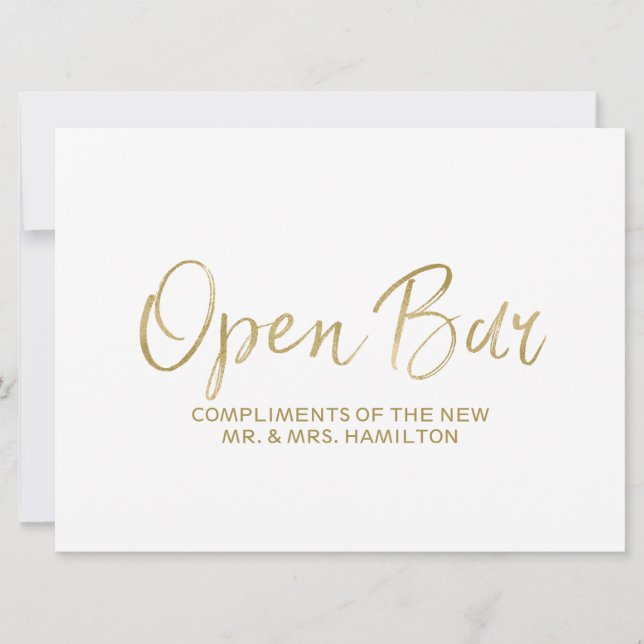 Wedding "Open Bar" Sign | Stylish Golden (Front)