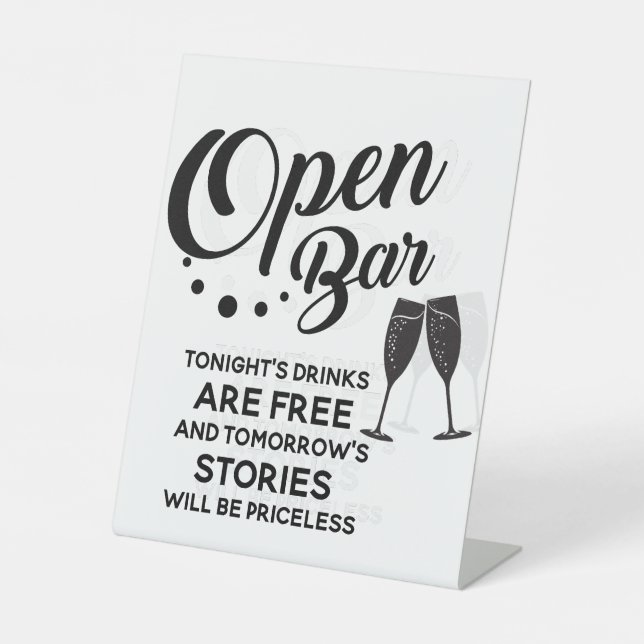Wedding Open Bar Tonight's Drinks are Free Sign (Front)