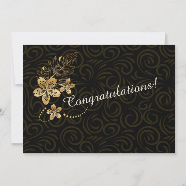 Wedding or Anniversary Congratulations Gold Flower Note Card (Front)