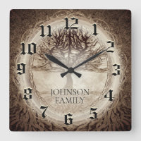 Wedding or Anniversary Family Tree Square Wall Clock