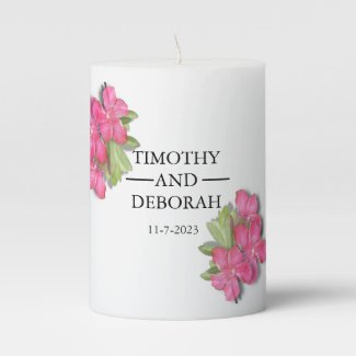 Wedding or Anniversary Floral Pillar Candle