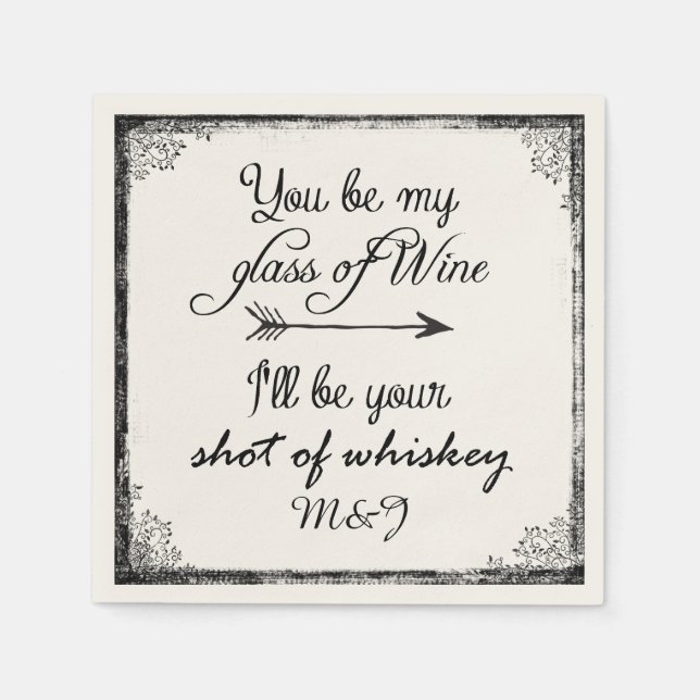 Wedding or Anniversary Fun Quote with Initials Napkins (Front)