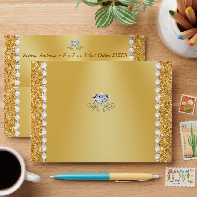 Wedding or Anniversary, Gold, Invitation Envelopes (Desk)
