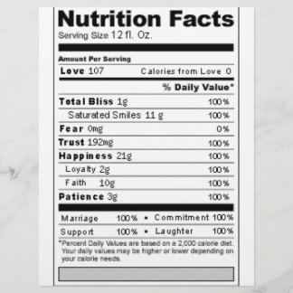 Wedding or Anniversary Sweet Funny Nutrition Label