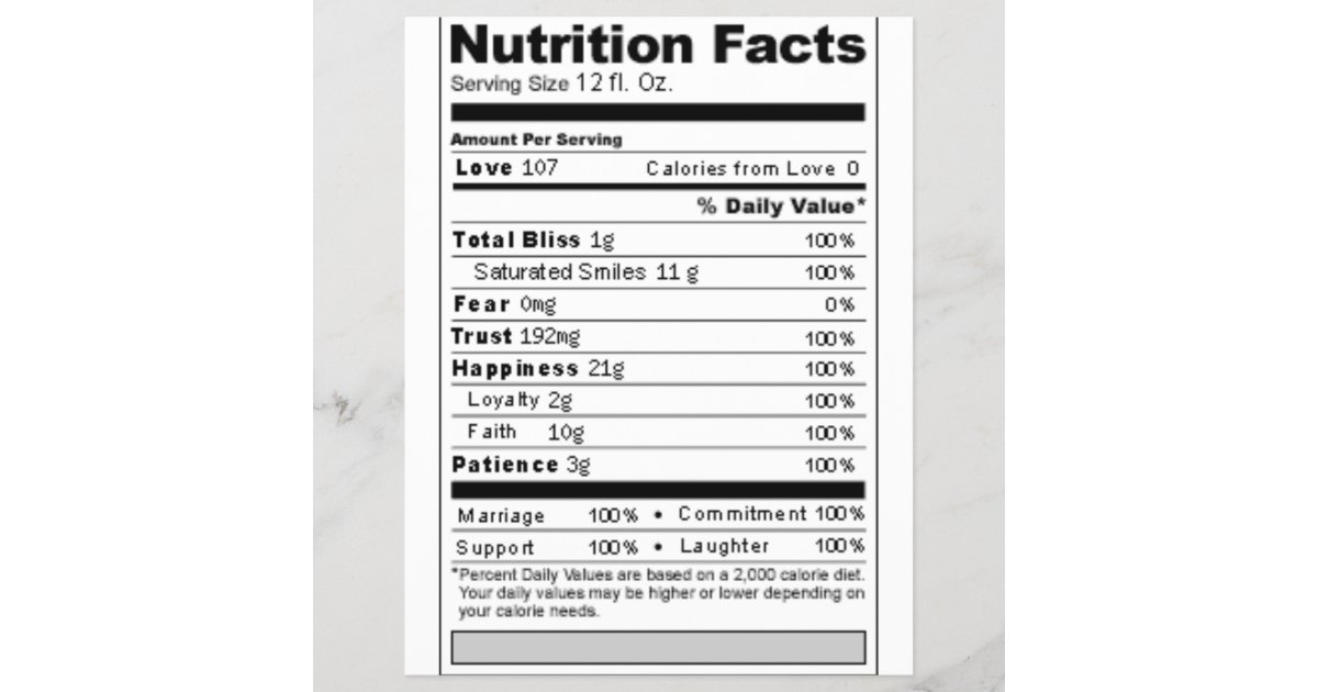 Wedding or Anniversary Sweet Funny Nutrition Label | Zazzle