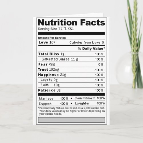 Wedding or Anniversary Sweet Funny Nutrition Label Card