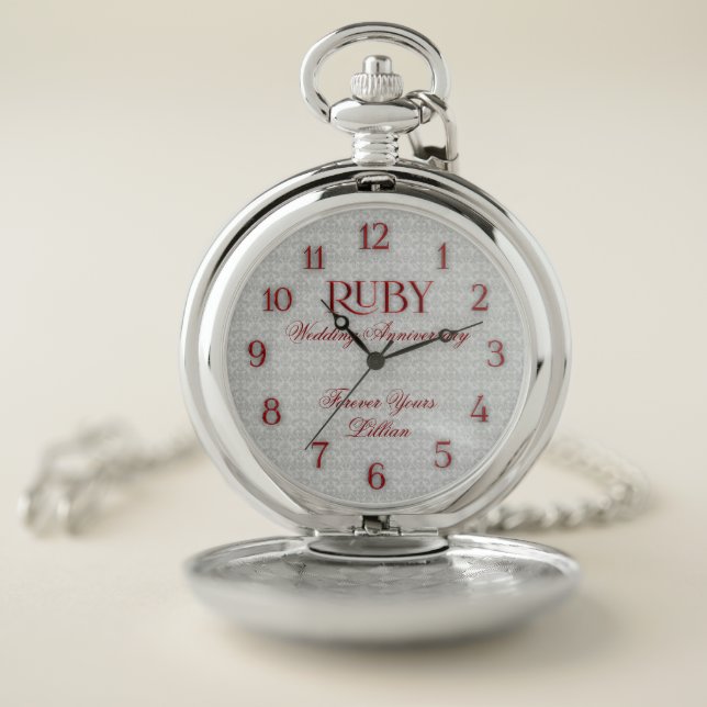 Wedding or Business 40th Ruby Anniversary Name Pocket Watch (Inside)