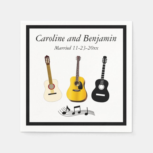 Wedding or Engagement Guitar Music Musical Notes Napkins (Front)