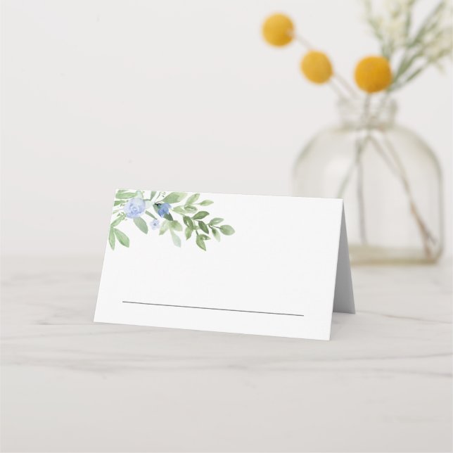 Wedding or event place card Blue Flower (Front)
