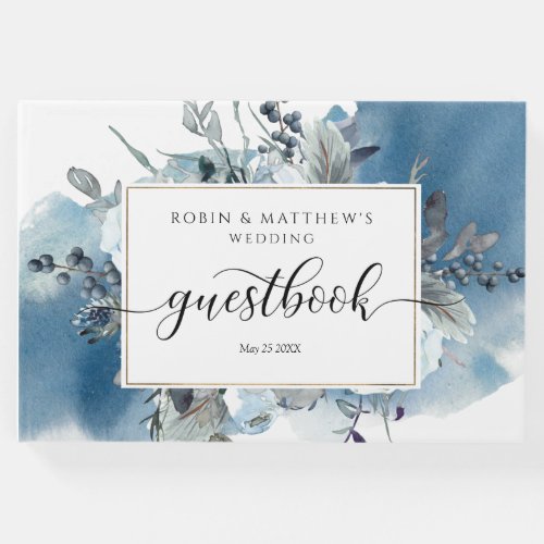 Wedding or Other Blue Watercolor and Floral Guest Book