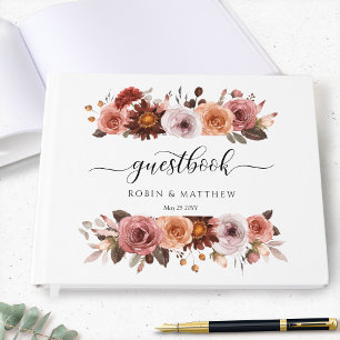Wedding or Other, Blush Pink and Burgundy Floral Guest Book