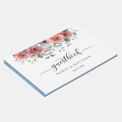 Wedding or Other Dusty Blue Blissful Floral Guest Book