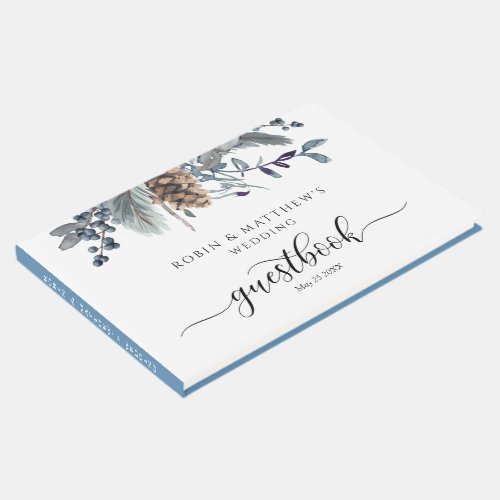 Wedding or Other Elegant Dusty Blue Rustic Floral Guest Book