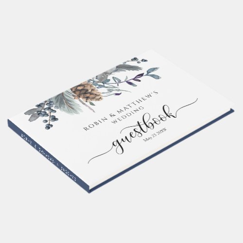 Wedding or Other Elegant Navy Blue Rustic Floral Guest Book