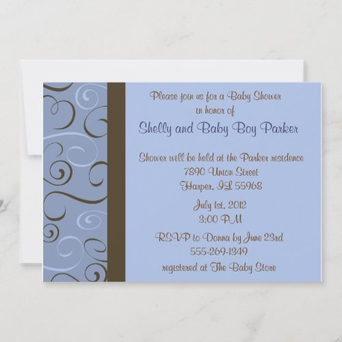 Wedding or Shower Invitation in Blue and Brown