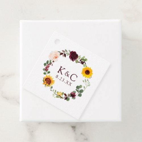 Wedding or Shower Sunflower and Burgundy Roses Favor Tags