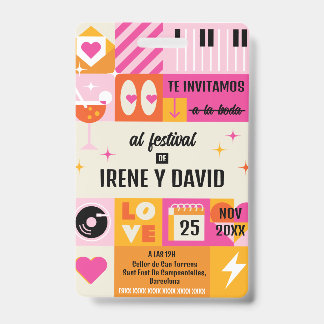Wedding Orange and Pink Festival Retro WedFest Badge