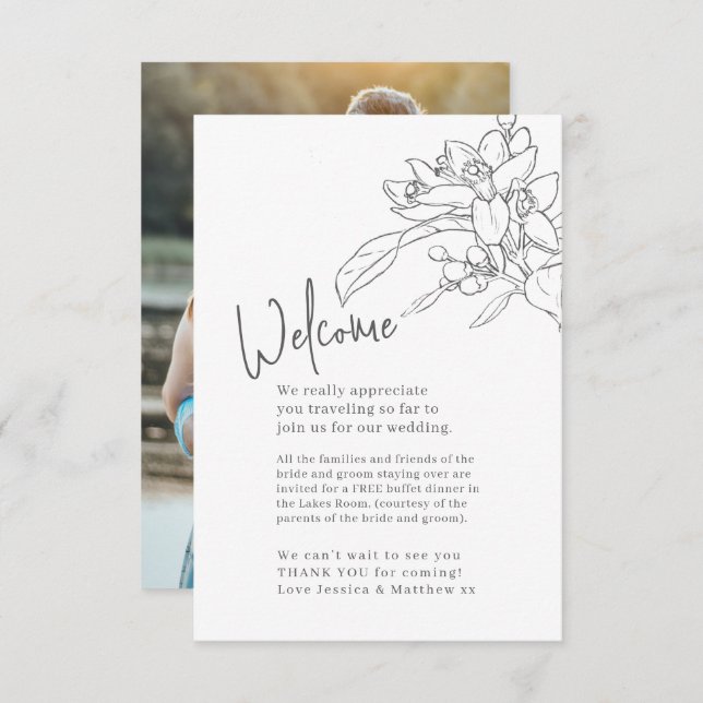 Wedding orange blossom wedding welcome thank you enclosure card (Front/Back)