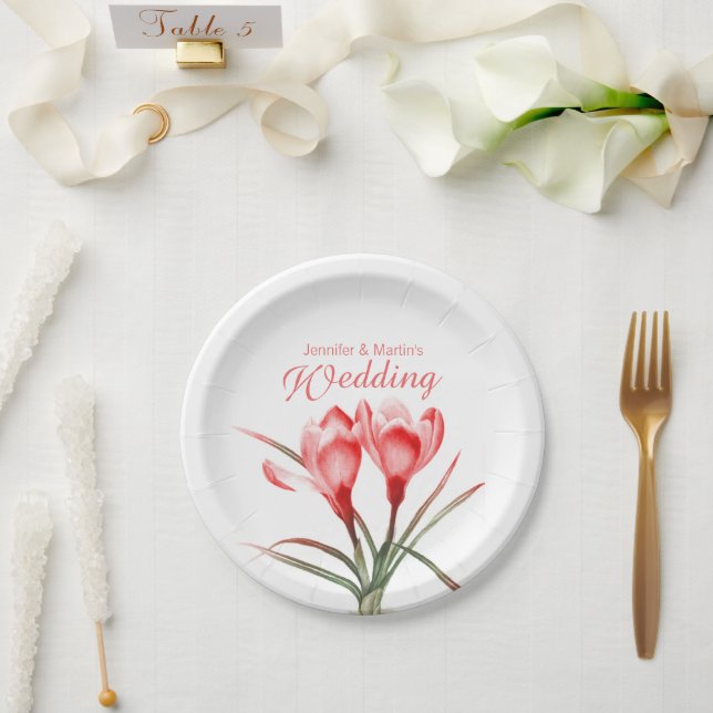 Wedding orange crocus art named paper plate (Wedding)