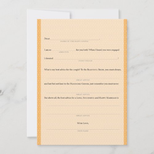 wedding MadLibs Orange Pattern Custom Invites