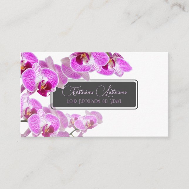 Wedding orchid flower monogram calligraphy QR-Code Business Card (Front)