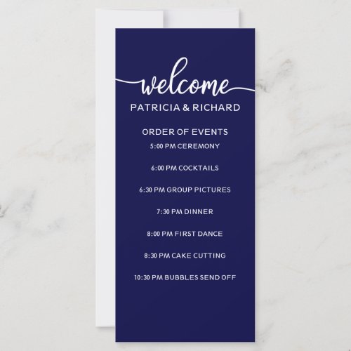 Wedding Order of Events Chic Navy Blue and White