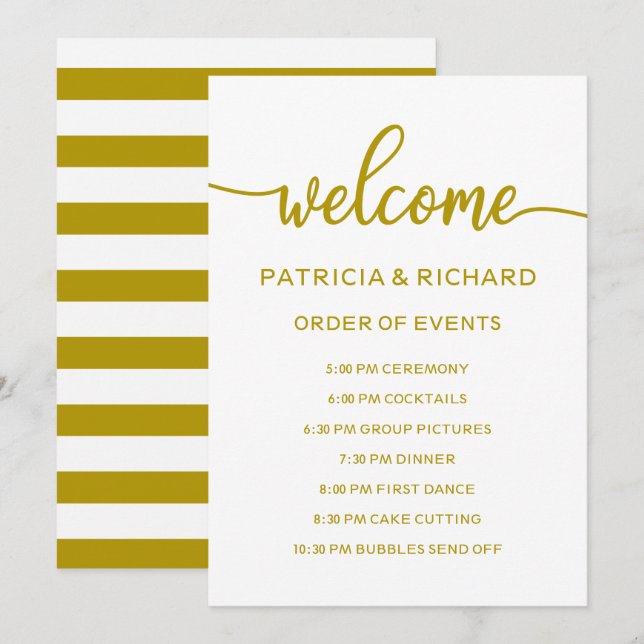 Wedding Order of Events Gold Timeline Schedule Invitation (Front/Back)